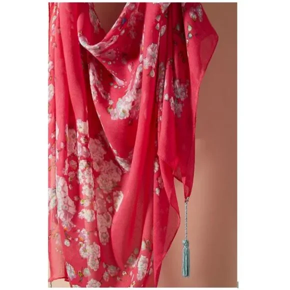 Everly Floral Scarf from Anthropologie in Pink with tassel ends -New without tag